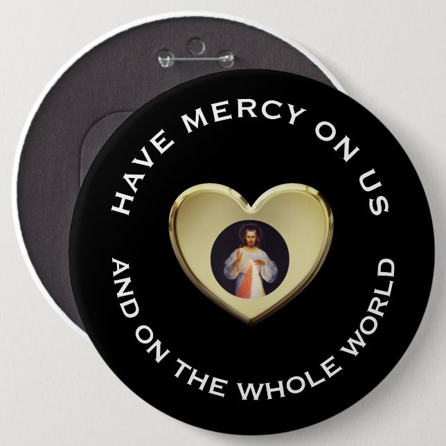 Divine Mercy Prayer Jesus Gold Heart Button (Front & Back)