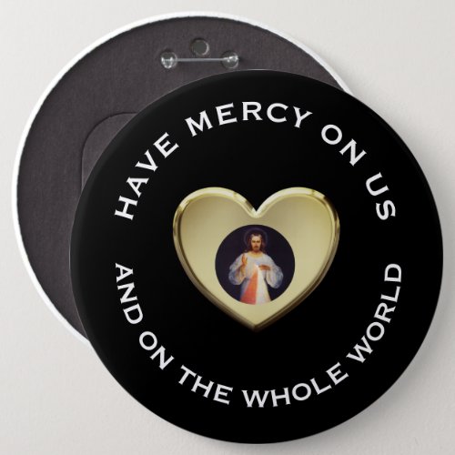 Divine Mercy Prayer Jesus Gold Heart Button