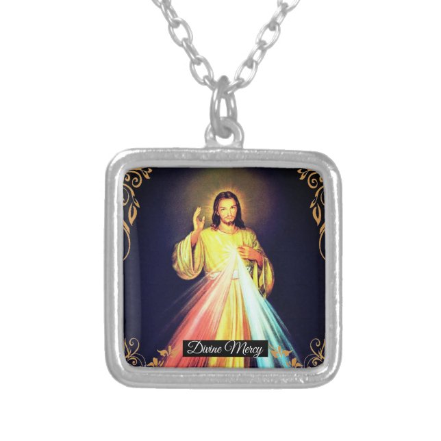 Divine Mercy Silver Plated Necklace (Front)