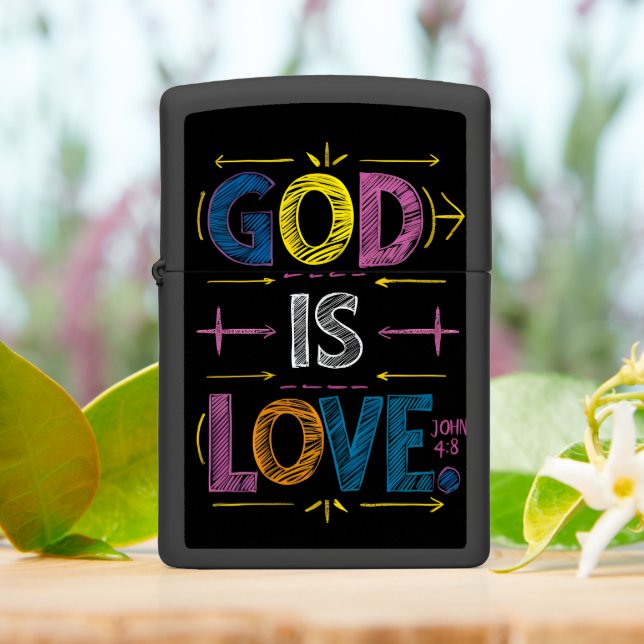 Divine Message: God Is Love Arrows Zippo Lighter (On Table)
