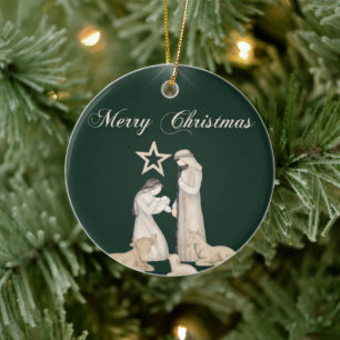 Divine Nativity: The Most Blessed Embrace Ceramic Ornament