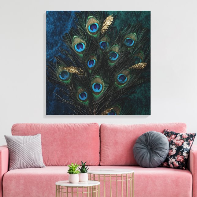 Divine Peacock Feathers Wall Art | Boho Spiritual  (Insitu(LivingRoom))