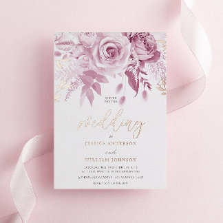 Divine Pink Rose Wedding Rose Gold  Foil Invitation