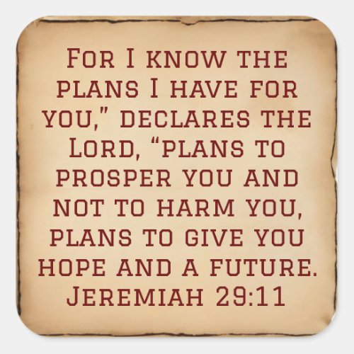  Divine Plans for Prosperity Hope  Jeremiah 2911 Square Sticker