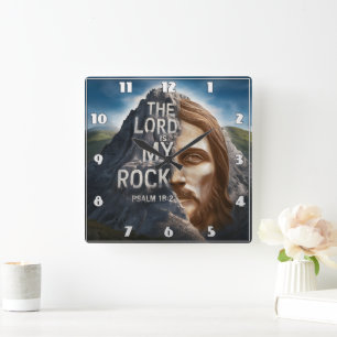 Divine Portrait: The Lord Is My Rock Square Wall Clock