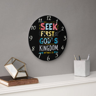 Divine Quest: Seek First Gods Kingdom Large Clock