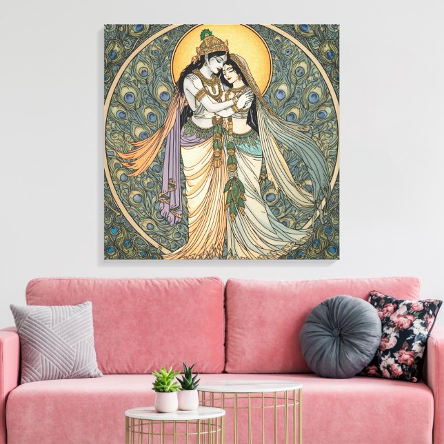 Divine Radhe Krishna Canvas Wall Art – Spiritual (Insitu(LivingRoom))