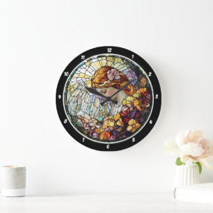 Divine Radiance Stained Glass Angel Wall  Large Clock