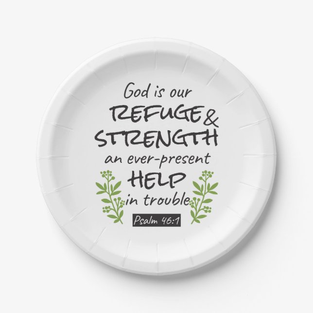 Divine Refuge - Psalm 46:1 for Spiritual Comfort a Paper Plates (Front)