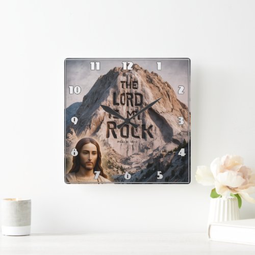 Divine Revelation The Lord Is My Rock Square Wall Clock