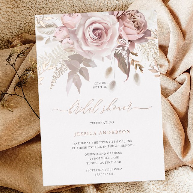 Divine Rose Gold Blush Floral Bridal Shower Foil Invitation