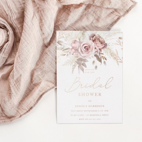 Divine Rose Gold Blush Floral Bridal Shower Foil Invitation