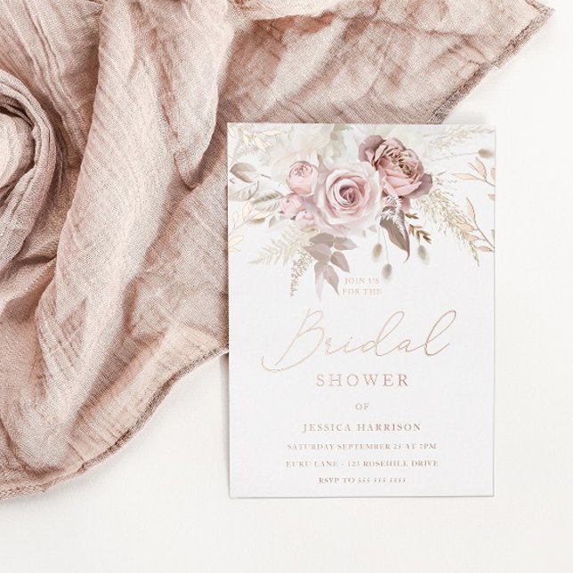 Divine Rose Gold Blush Floral Bridal Shower Foil Invitation (Creator Uploaded)