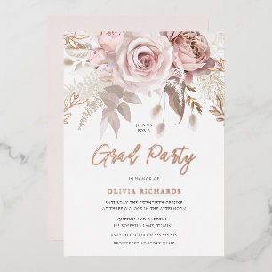 Divine Rose Gold Blush Floral Graduation Party Foil Invitation