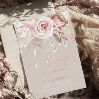 Divine Rose Gold Blush Floral Pure Elegant Wedding Foil Invitation