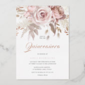 Divine Rose Gold Blush Floral Quinceanera Foil Invitation (Front)