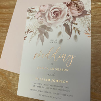 Divine Rose Gold Blush Floral Wedding Foil Invitation by Nicheandnest at Zazzle