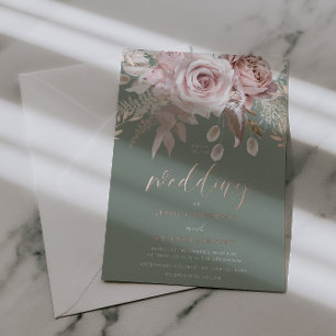 Divine Rose Gold Blush & Sage Floral Wedding Foil Invitation