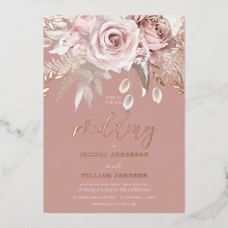Divine Rose Gold Dusty Rose Floral Wedding Foil Invitation