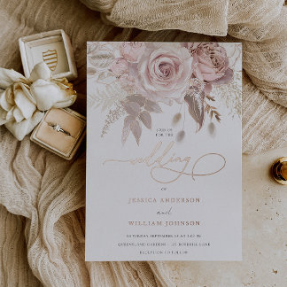 Divine Rose Gold Flowers Elegant Script Wedding Foil Invitation