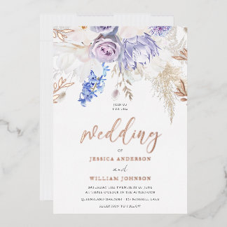 Divine Rose Gold Purple Lavender Floral Wedding Foil Invitation