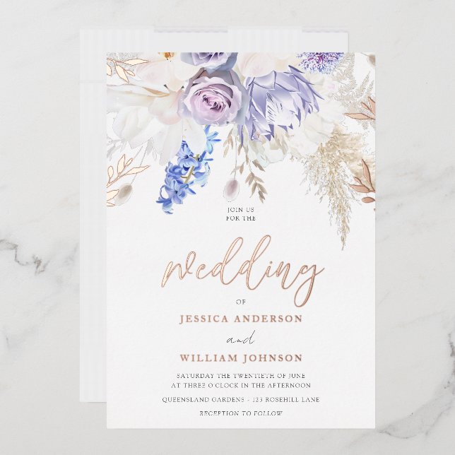 Divine Rose Gold Purple Lavender Floral Wedding Foil Invitation (Envelope)