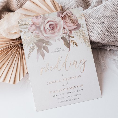 Divine Rose Gold Trending Modern Blush Wedding Foil Invitation