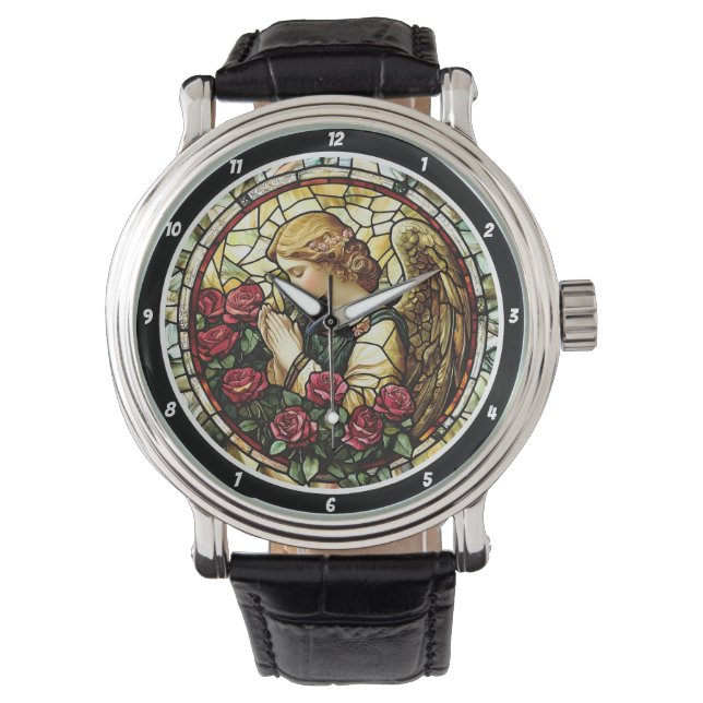 Divine Rose Prayer Stained Glass Angel Watch (Front)