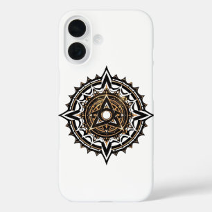 Divine Sacred Mandala – Black & Gold Trishul iPhone 16 Case