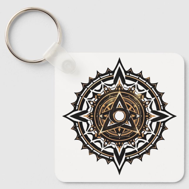 Divine Sacred Mandala – Black & Gold Trishul  Keychain (Front)