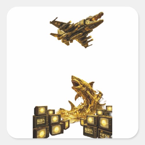 Divine Salvation: Immortal Cyber Shark Fighter - T Square Sticker