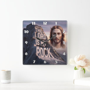 Divine Savior: The Lord Is My Rock Square Wall Clock