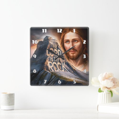 Divine Savior The Lord Is My Rock Square Wall Clock