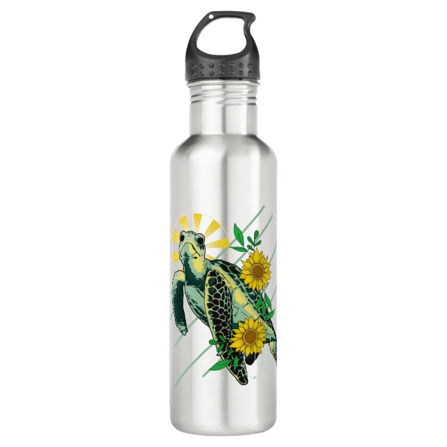Divine Sea Turtle Sunflower Stainless Steel Water Bottle (Front)