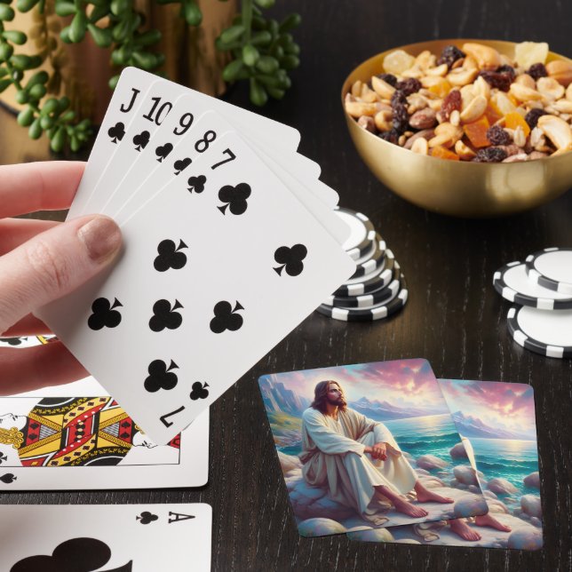 Divine Serenity Jesus by the Ocean Shore  Poker Cards (In Situ)