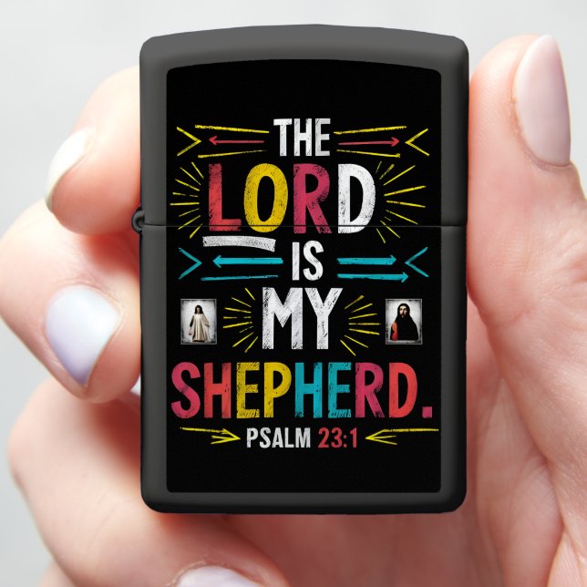 Divine Shepherd: Bible Verse Art Zippo Lighter (In Hand)