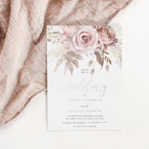 Divine Silver Foil & Blush Floral Wedding Foil Invitation