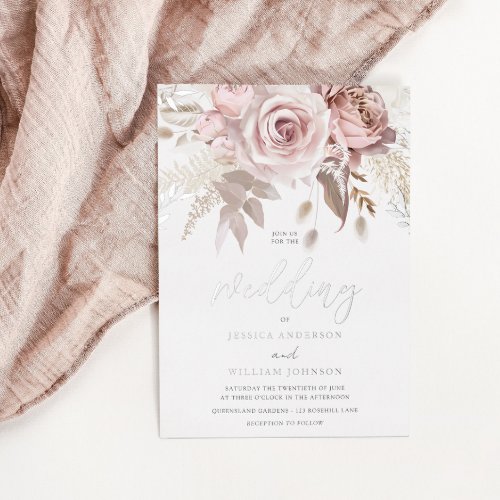 Divine Silver Foil  Blush Floral Wedding Foil Invitation