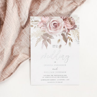 Divine Silver Foil & Blush Floral Wedding Invitation