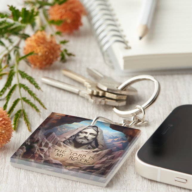 Divine Statue: The Lord Is My Rock Keychain (Front Right)