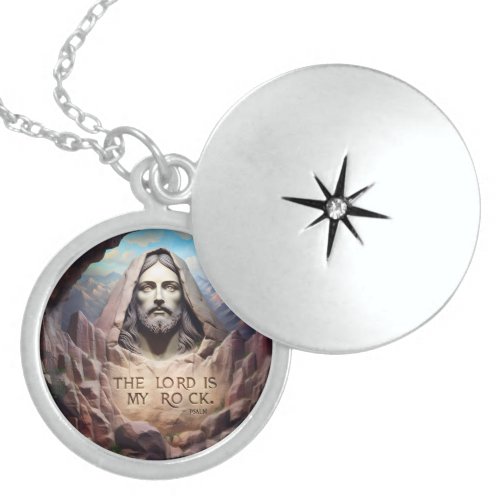 Divine Statue The Lord Is My Rock Locket Necklace