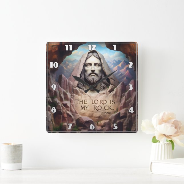 Divine Statue: The Lord Is My Rock Square Wall Clock (Home)