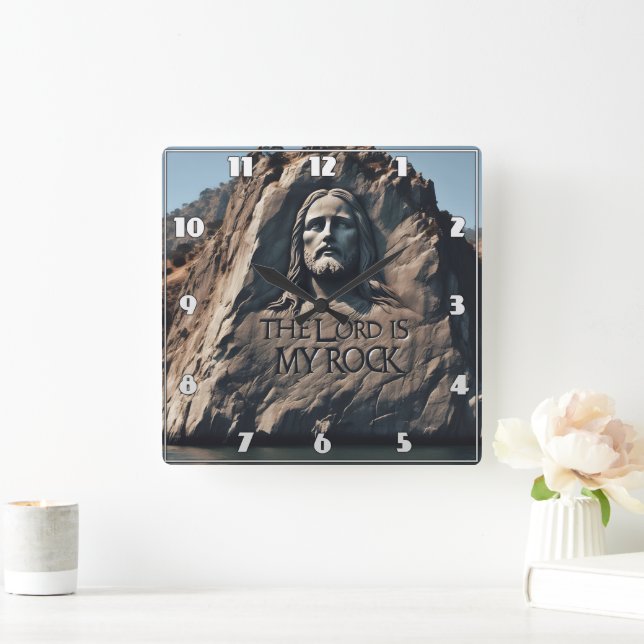 Divine Statue: The Lord Is My Rock Square Wall Clock (Home)