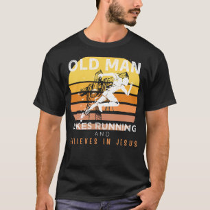Divine Strides: Grumpy Old Mans Jesus Run & Humor  T-Shirt