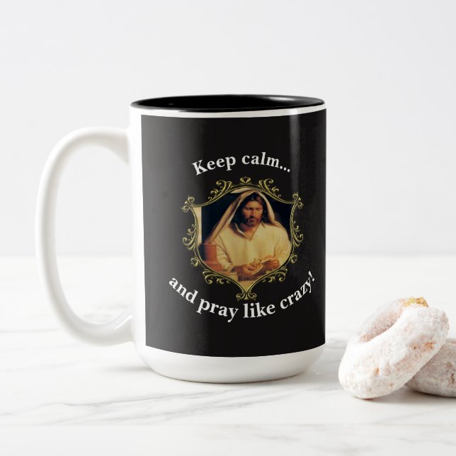Divine Supper: Breaking Bread With Jesus Two-Tone Coffee Mug (With Donut)