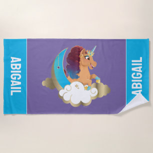 Divine the Unicorn   Moon & Clouds Beach Towel