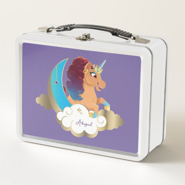 Divine the Unicorn | Moon & Clouds Metal Lunch Box (Front)