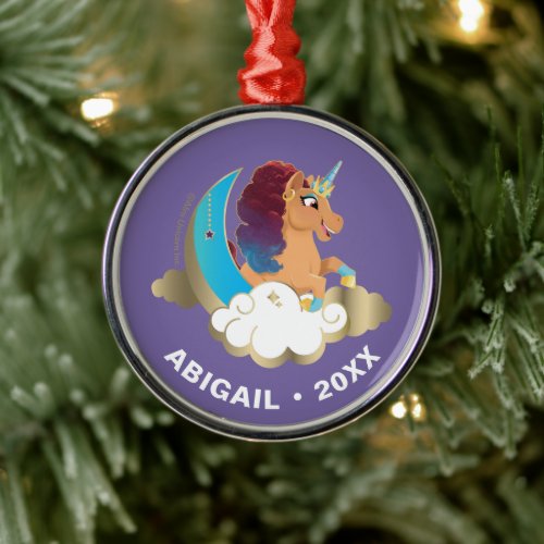 Divine the Unicorn | Moon &amp; Clouds Metal Ornament