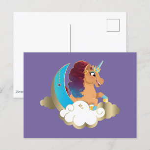 Divine the Unicorn   Moon & Clouds Postcard