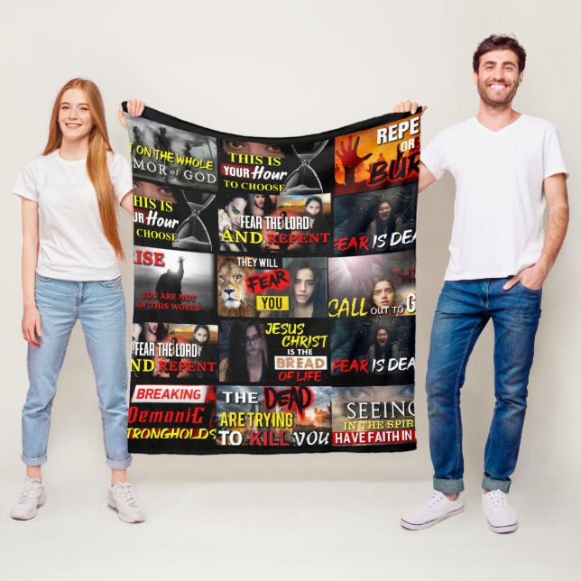 Divine Threads of Faith: A Tapestry Collage Fleece Blanket (In Situ)